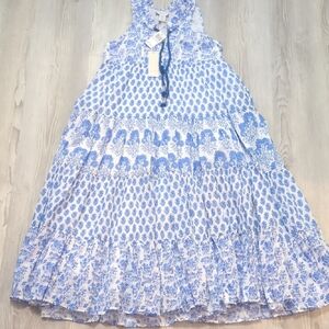 Calypso St Barth XS Blue and White Floral Maxi Dress Sleeveless Cotton Lined